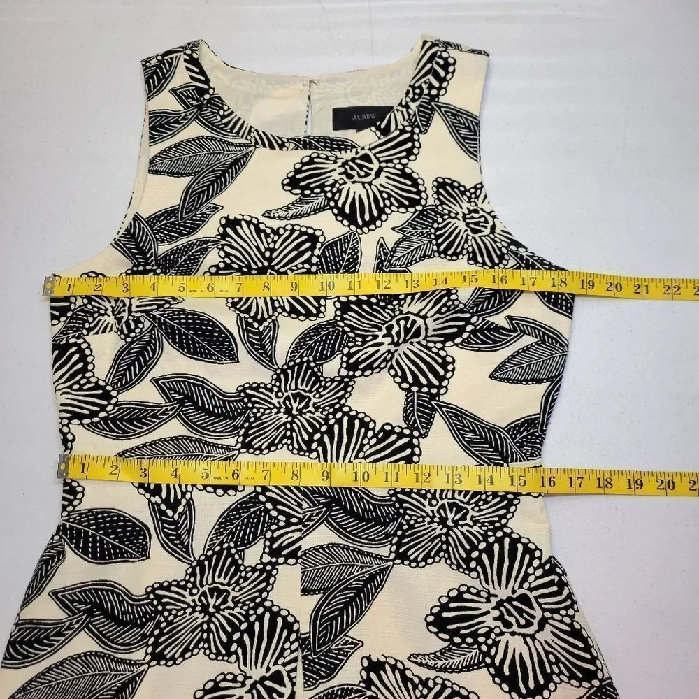 J Crew Women Sleeveless Polynesian Floral Print Dress Ivory Black A-Line Cotton